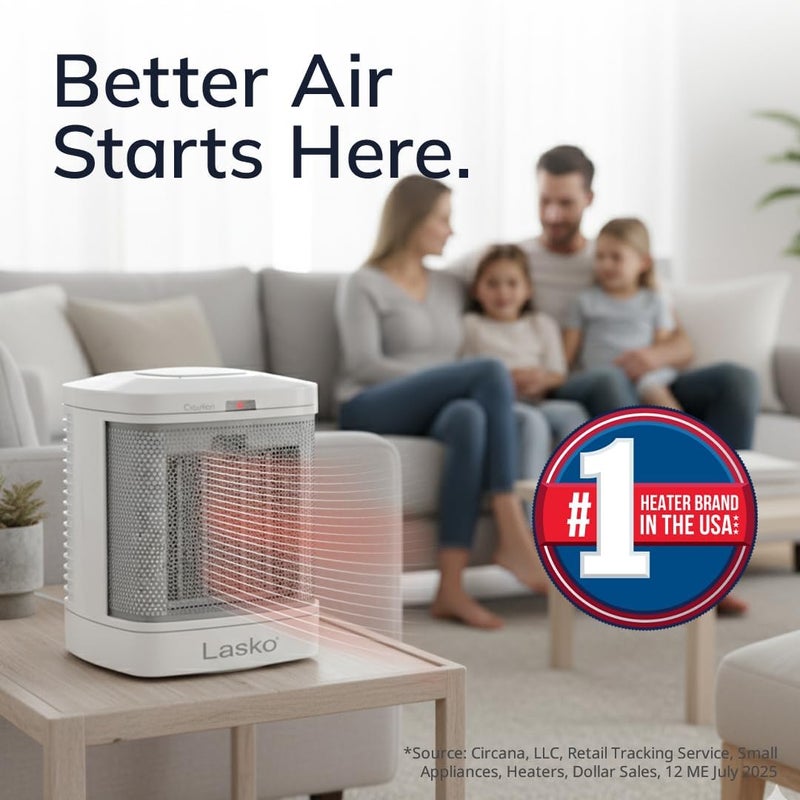 Lasko Portable Electric Ceramic Space Heater with ALCI Plug for Bathroom Use, 2 Heat Settings and Simple Heat Button, 8 Inches, White, 1500W, CD08200 - Image 2